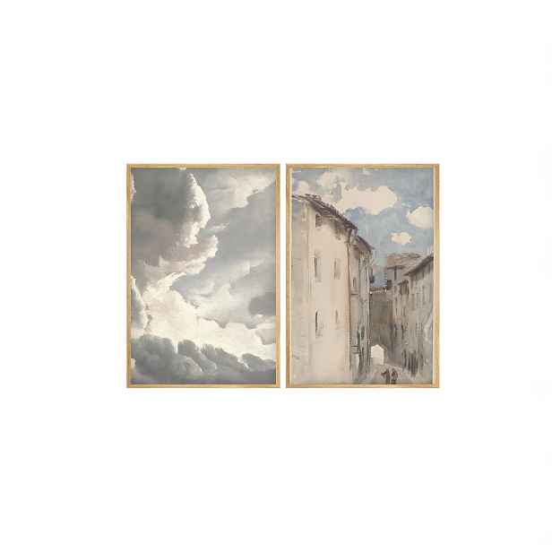 Dekorativní obraz v dřevěném rámu mračná obloha a ulice, 2 ks 30 x 40 cm