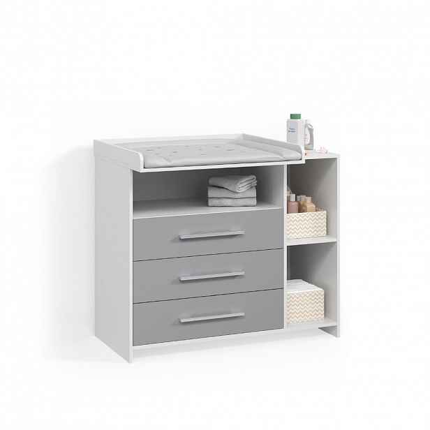 Livinity® KOMODOVÝ PŘEBALOVACÍ STŮL Torino Bílá/šedá se zásuvkami