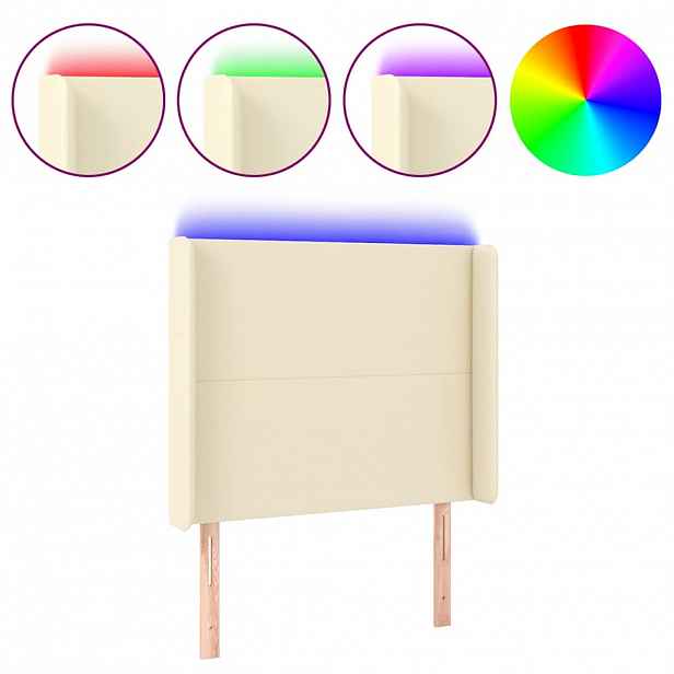 vidaXL Čelo postele s LED krémové 83 x 16 x 118/128 cm umělá kůže