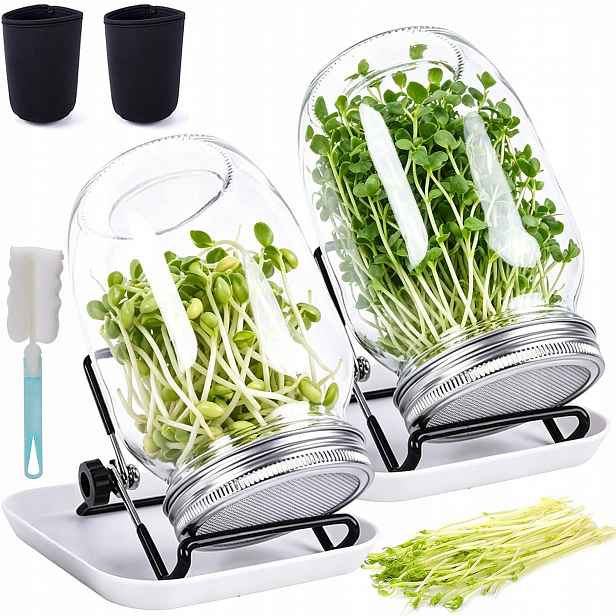 2KS Skleněných Sklenice Na Klíčení Pro Pěstování Mikrogreenů 1000 ML S Talířem