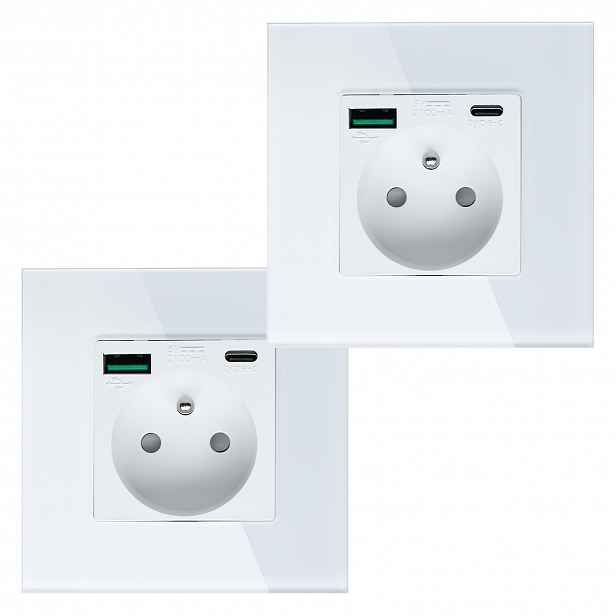 2x Bílá Elektrická Zásuvka Nástěnný Kontakt S Vestavěnou Usb Nabíječkou