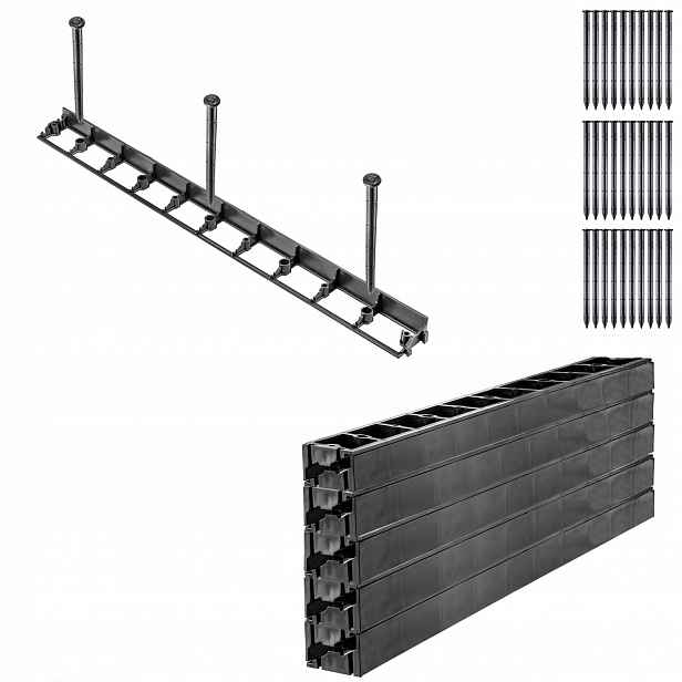 Trávníkový Lem Zahradní Plastový 4,5 cm 10 m 30 Kotvících Kolíků Set Černý