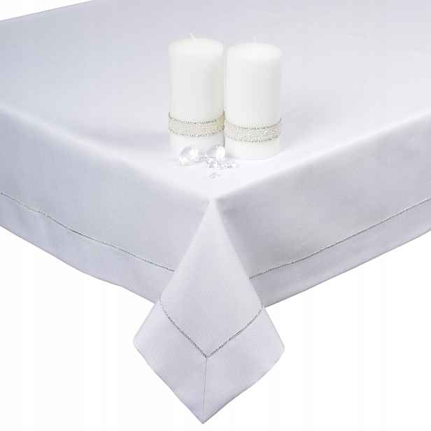 ubrus Panama Lux 350x140 odolný proti skvrnám bílý stříbro