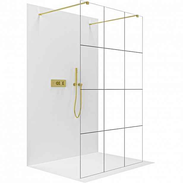Sprchová zástěna Walk-in Onyx Duo L/P - 8 mm - hranatá vzpěra  -  zlatá, industriální sklo - 90x200 cm