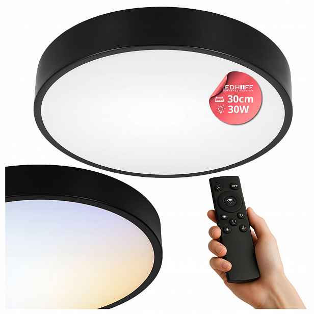 Stropní svítidlo Stropní Svítidlo Led Stmívatelná 30 cm Kulatý Černá Dálkový Ovladač panel Malý