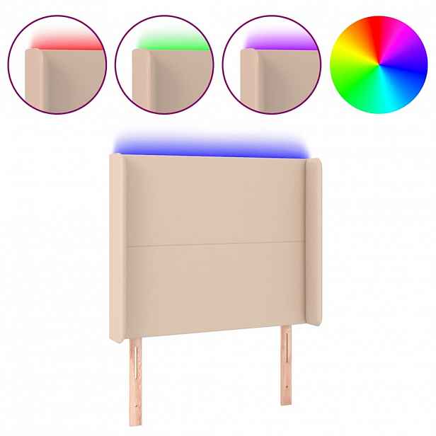 vidaXL Čelo postele s LED cappuccino 83 x 16 x 118/128 cm umělá kůže