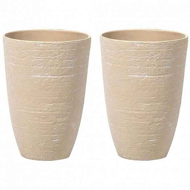 Beliani KVĚTINÁČ sada 2 ks pískově béžový kulatý 35/35/50 cm Camia