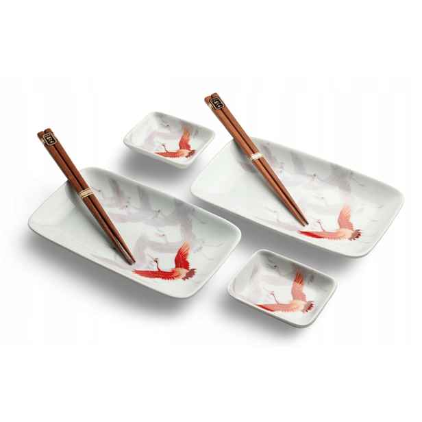 Čínský porcelánový set na sushi Crane 4 ks