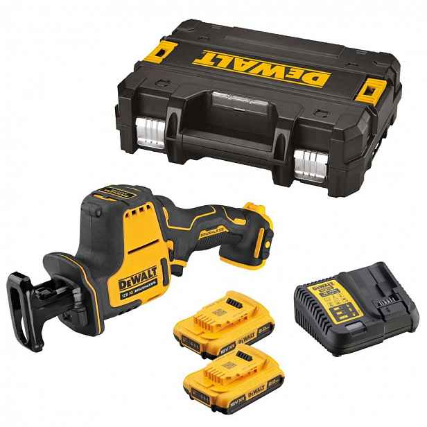 DeWALT - 12V AKU mečová pila, 2x aku 2,0 Ah XR, nabíječka DCS312D2