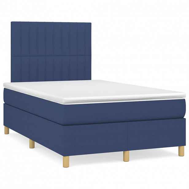 vidaXL Box spring postel s matrací modrá 120x200 cm textil