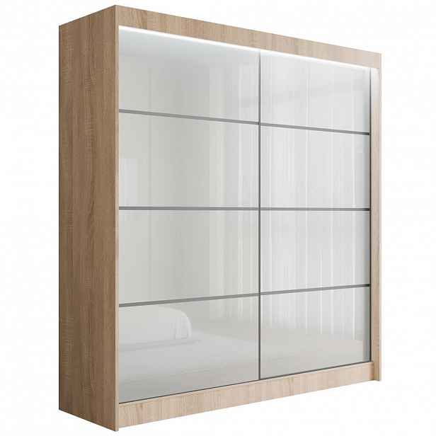 ALTDECOR ŠATNÍ SKŘÍŇ PEKA III s LED osvětlením – 200 cm – Sonoma dub | bílá