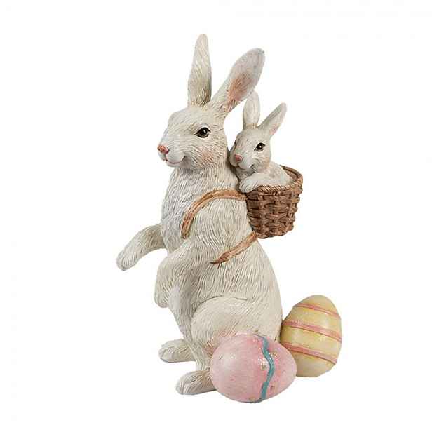 Dekorace králík s nůší a malým králíčkem - 10*9*16 cm Clayre & Eef