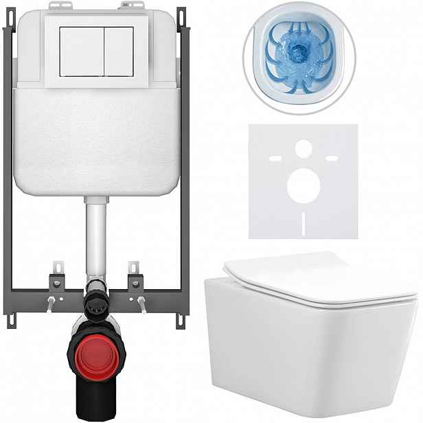 Kompletní WC set Basic/Forte - bílá lesklá - WC tlačítko Maxio/Bílá - pro zazdění - 51x36 cm
