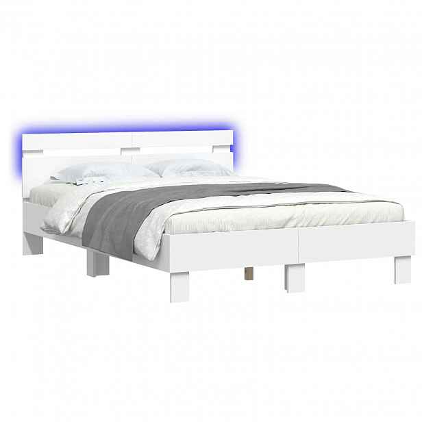 vidaXL Rám postele s LED pásky Bílá 137 x 190 cm Kompozitní dřevo