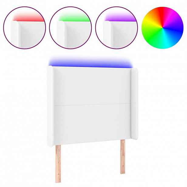 vidaXL Čelo postele s LED bílé 93 x 16 x 118/128 cm umělá kůže