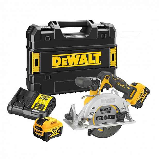 DeWALT - 12V AKU kotoučová pila 140 mm, 2x aku 5,0 Ah XR, nabíječka DCS512P2
