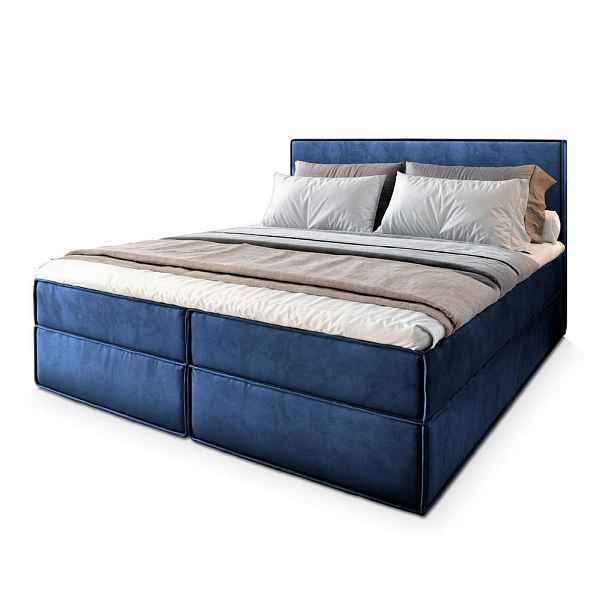 MASSENO AMERICKÁ POSTEL PELLIO, 200x200 cm s matrací a úložným prostorem, H2+H3, modrá