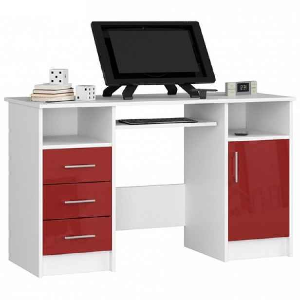 Počítačový stůl Ana bílá/červená lesk