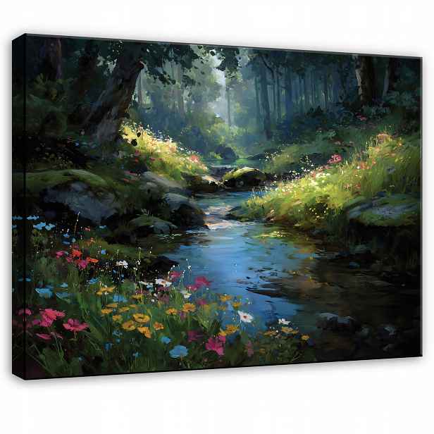Zelený Obraz Les Řeka Příroda Do Předsíně Kanceláře Moderní 100x70