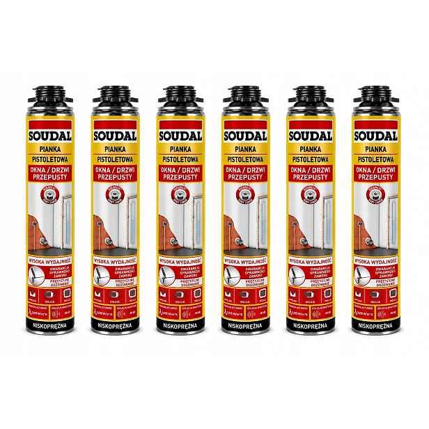 Soudal Pistolová Pěna Žlutá Set 6x750ML Nízkotlaká Na Okno A Dveře