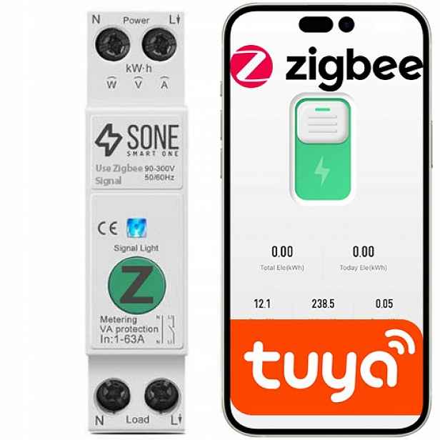 Relé Zigbee 63A Tuya Smart S Měřením, Dálkově Ovládaná Pojistka