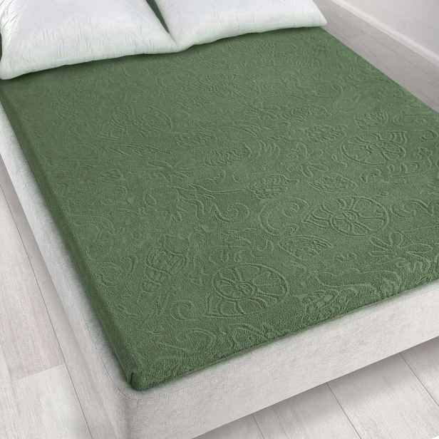 Froté prostěradlo bez gumičky 175x220 Tulipán zelené žakárové Zwoltex