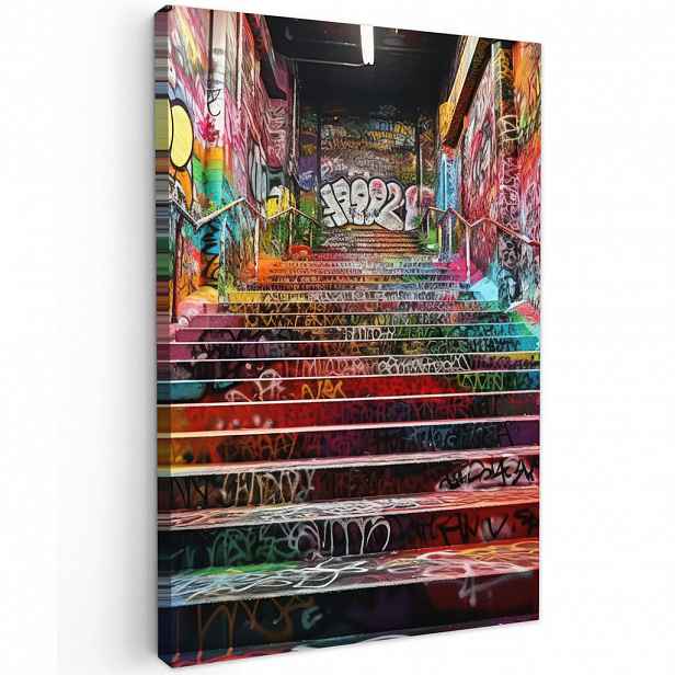 MuchoWow OBRAZ NA PLÁTNĚ Schody - Graffiti - Barvy - Umění 80x120 cm
