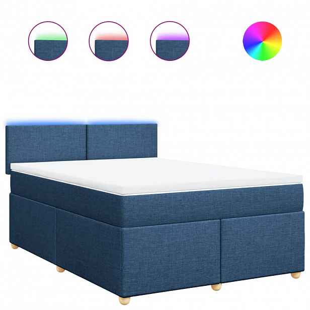 vidaXL Box spring postel s matrací modrá 160x200 cm textil