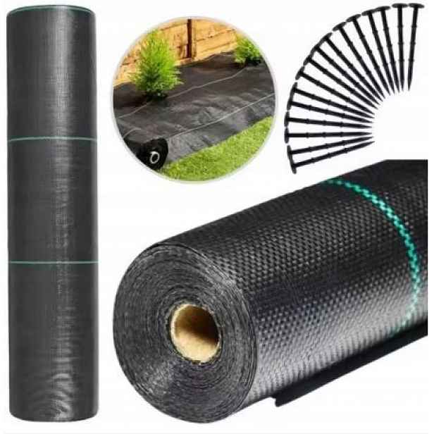 Agrotextilie proti plevelům černá 1,1 x 50 m 135 g/m² Uv s kotvami pro zahrady
