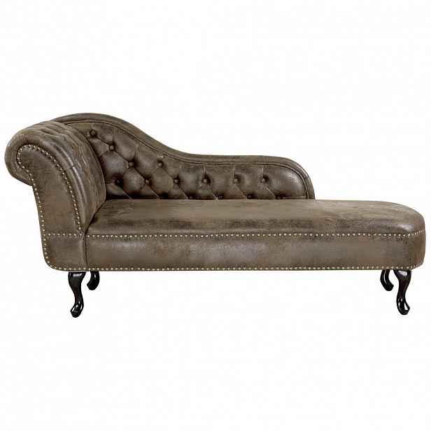 Beliani ČALOUNĚNÉ LEHÁTKO CHAISE LONGUE Umělá semiš hnědé levostranné Nimes