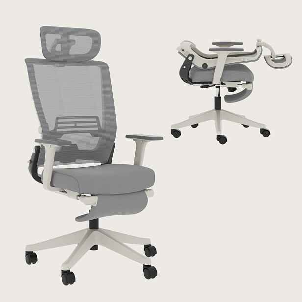Ergonomické otočné kancelářské křeslo s opěrkou hlavy Flexispot, šedá, pevná barva
