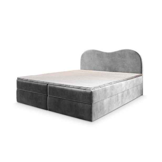 MASSENO AMERICKÁ POSTEL FLUVIA, 200x200 cm s matrací a úložným prostorem, H2+H3, světle šedá