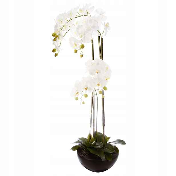 Orchidej v černém květináči 115 cm umělý květ v dekorativním květináči
