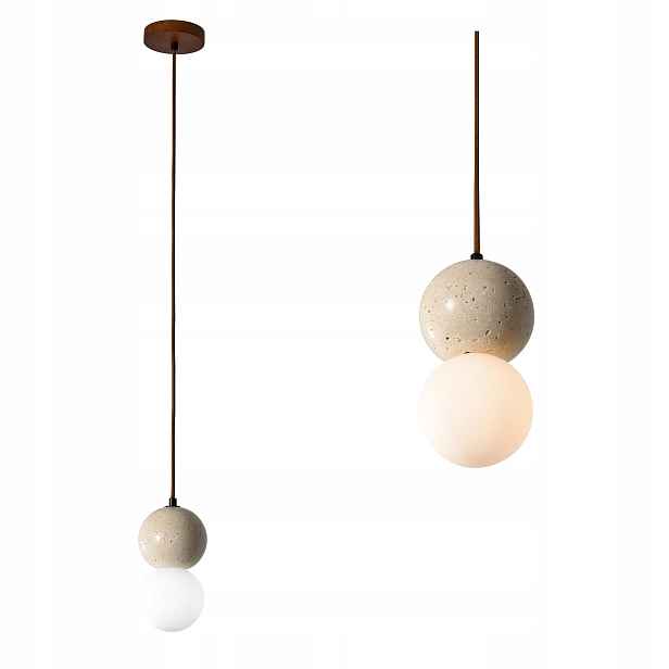 Závěsná lampa do jídelny Bilo I 1xG9 s krytem ze skla a travertinu Yaskr