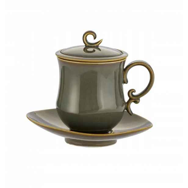 Porcelánový hrnek se sítkem, pokličkou a podšálkem 380 ml, vintage styl – ideální jako dárek