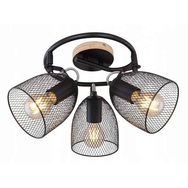 Stropní bodové svítidlo 3xE27 Dřevěné Černé Globo Lighting 25cm
