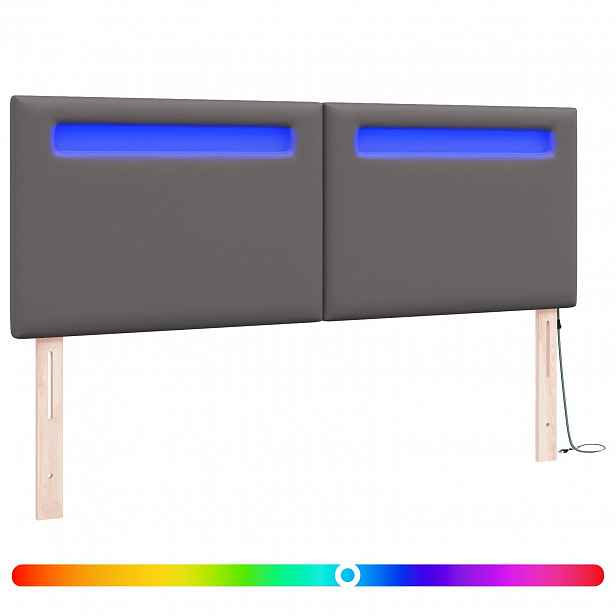 vidaXL LED hlavová deska Šedá 144 cm Umělá kůže