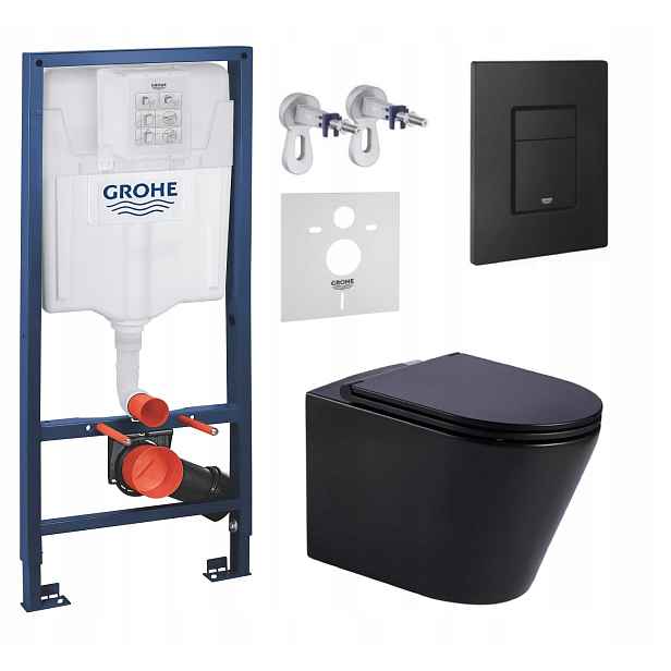 Podomítkový Wc set Grohe s miskou Jess, černý, tlačítkový, černý mat, Fresh