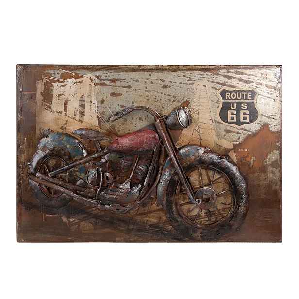 Kovový nástěnný 3D obraz s motorkou Route 66 - 60*4*40 cm Clayre & Eef