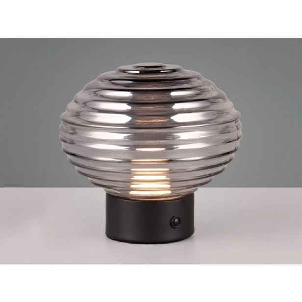 LED stolní lampa nabíjecí Earl 14 cm, kouřové sklo
