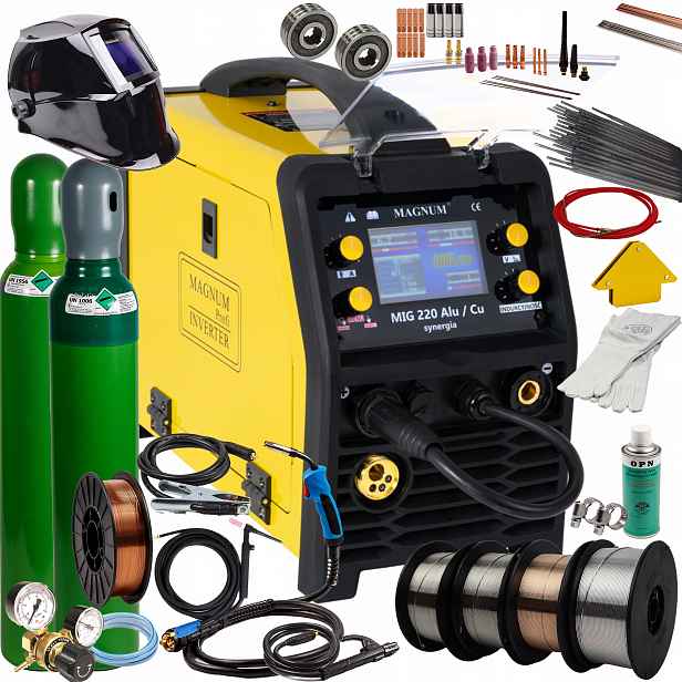 Svařovací stroj Magnum Mig 220 Alu Synergia Mag Mma Tig Flux 200A 230V LCD SET2