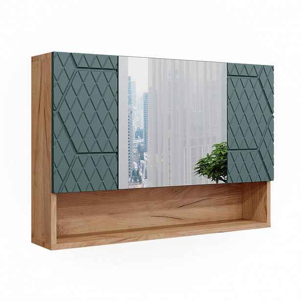 Vicco KOUPELNOVÁ ZRCADLOVÁ SKŘÍŇKA Irma Zelený/zlatý dub 80.1 x 55 cm