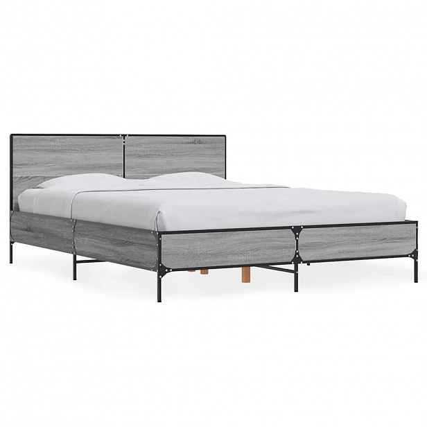 vidaXL Rám postele šedý sonoma 140 x 190 cm kompozitní dřevo a kov