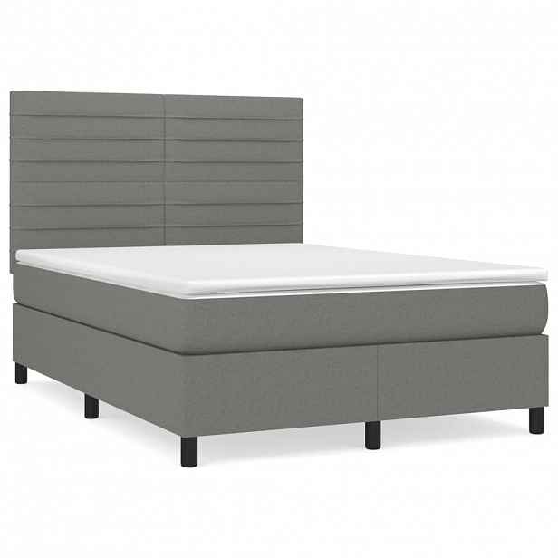 vidaXL Box spring postel s matrací tmavě šedá 140x200 cm textil