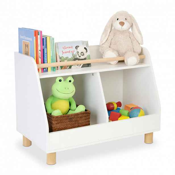 Relaxdays REGÁL Přírodní nízký dětský na hračky 2 přihrádky 72 cm