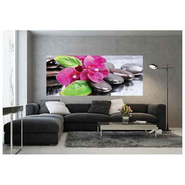 Vliesová fototapeta Růžové orchideje s kameny a rosou 250x104 lepidlo