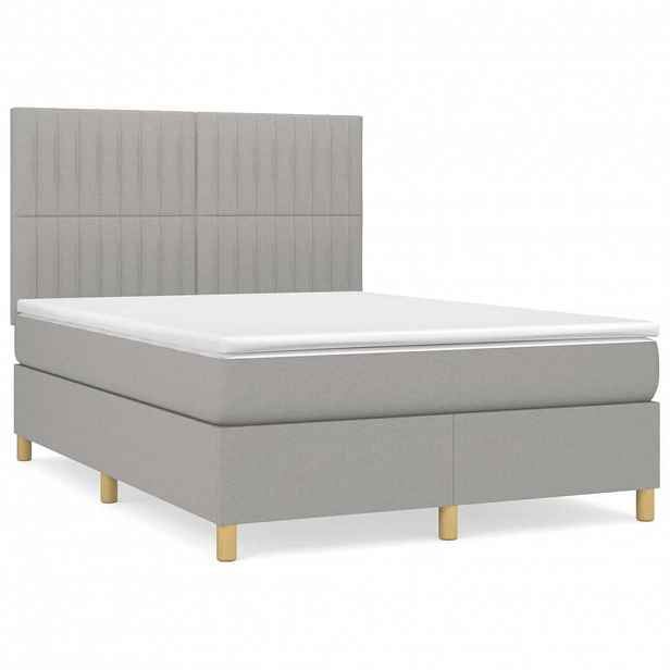 vidaXL Box spring postel s matrací světle šedá 140 x 190 cm textil