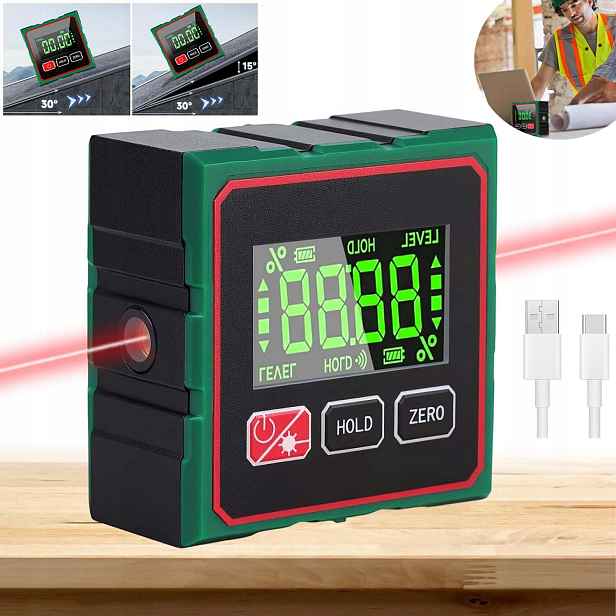Laserový Úhloměr Digitální Inklinometr 360° Usb Nabíjecí, Profesionální