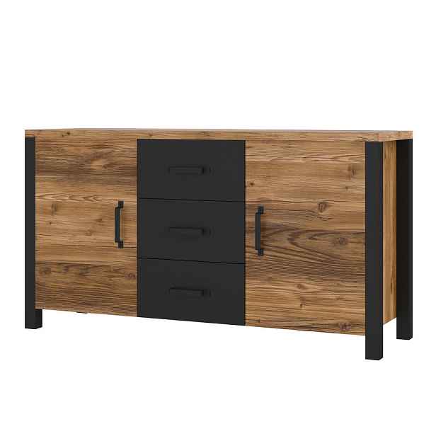 MASSENO KOMODA OLIVIERO, 147/79/43 cm se 3 zásuvkami a 2 dvířky, hnědá