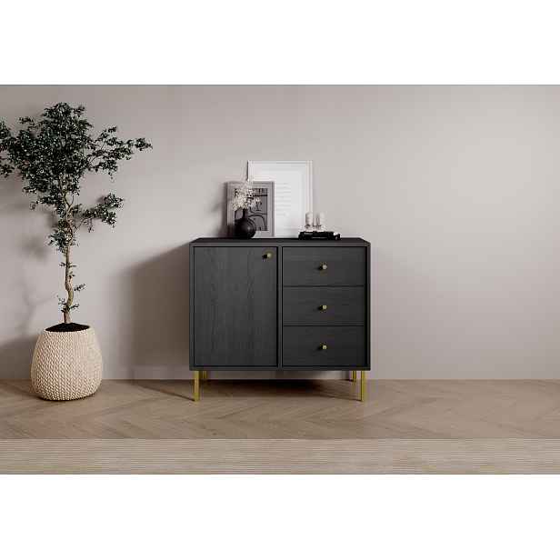 Nízká minimalistická komoda DENRA - černá